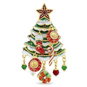 Christmas Tree Ornament Charm Pin by Ritzy Couture DeLuxe-18k Gold Layered Brass